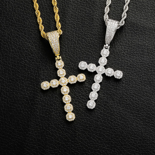 Diamond Cluster Cross Pendant Chain