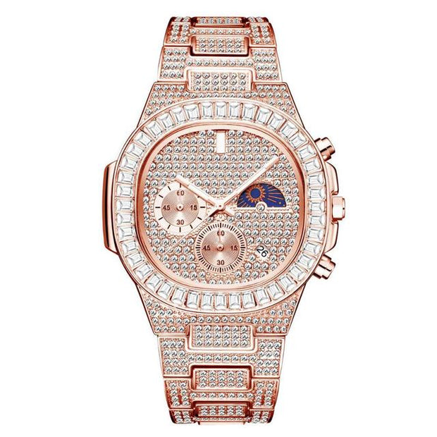 Rose Gold Baguette Bezel Chronological Watch