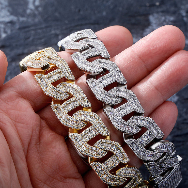 Vance Silver 16mm Baguette Mariner Link Bracelet