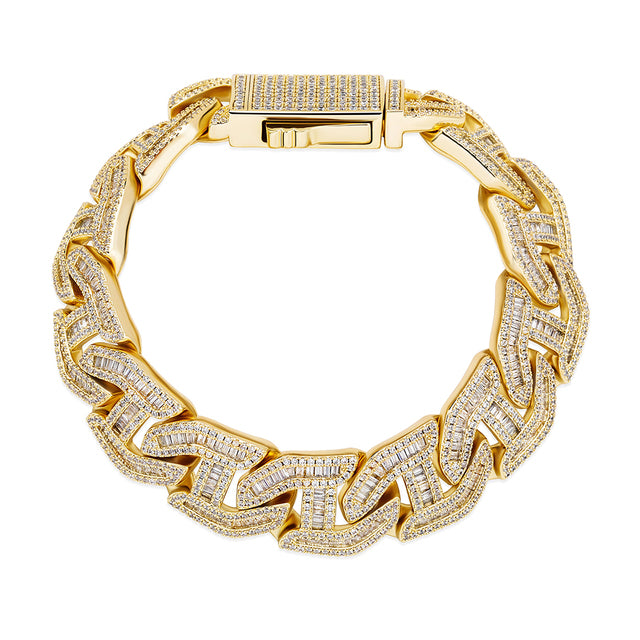 Vance Gold 16mm Baguette Mariner Link Bracelet