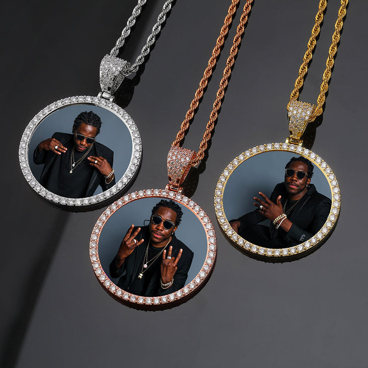 Rose Gold Round Frame Picture Pendant Chain