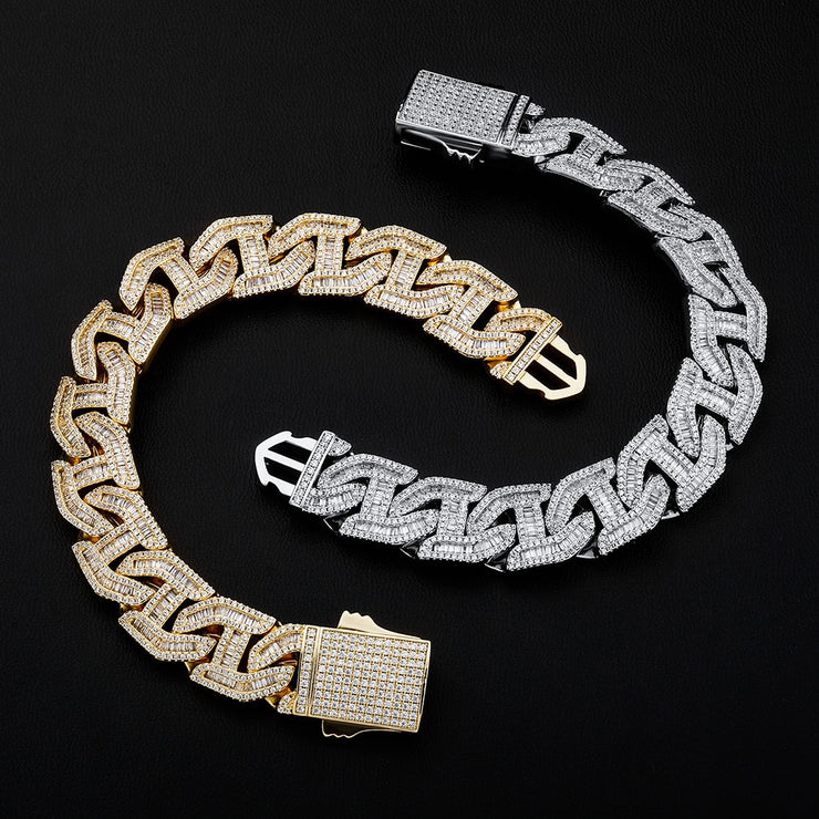 Vance Gold 16mm Baguette Mariner Link Bracelet