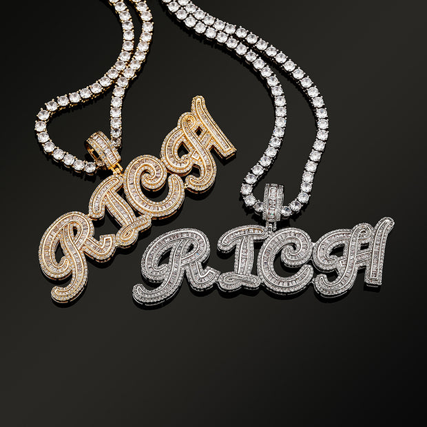 Gold Cursive Baguette Custom Name Chain